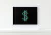 A landscape image of a small LED light with a green and white dollar sign.