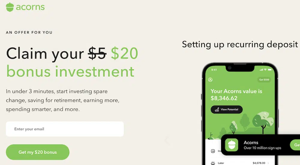 acorns free money bonus